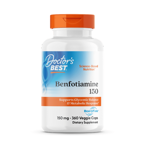 Doctor's Best Benfotiamine, Non-GMO, Vegan, Gluten Free, Soy Free, Helps Maintain Blood Sugar Levels, 150 mg, 360 Veggie Caps