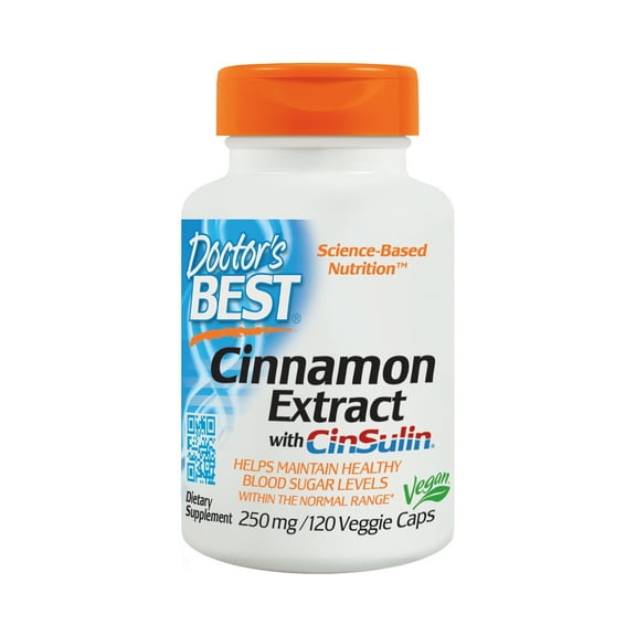 Doctor's Best Cinnamon Extract with CinSulin, Non-GMO, Vegan, Gluten Free, Soy Free, Helps Maintain Blood Sugar Levels, 250 mg, 120 Veggie Caps