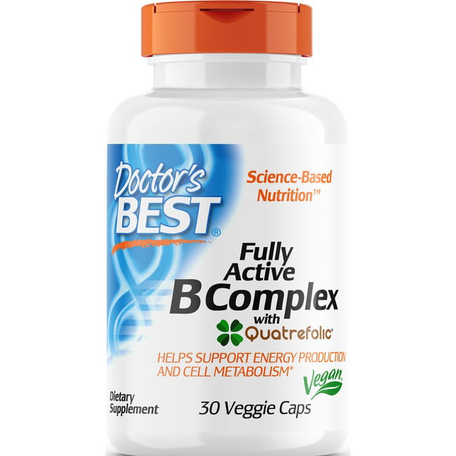 Doctor's Best Fully Active B Complex, Non-GMO, Gluten Free, Vegan, Soy  Free, Supports Energy Production, 30 Veggie Caps 