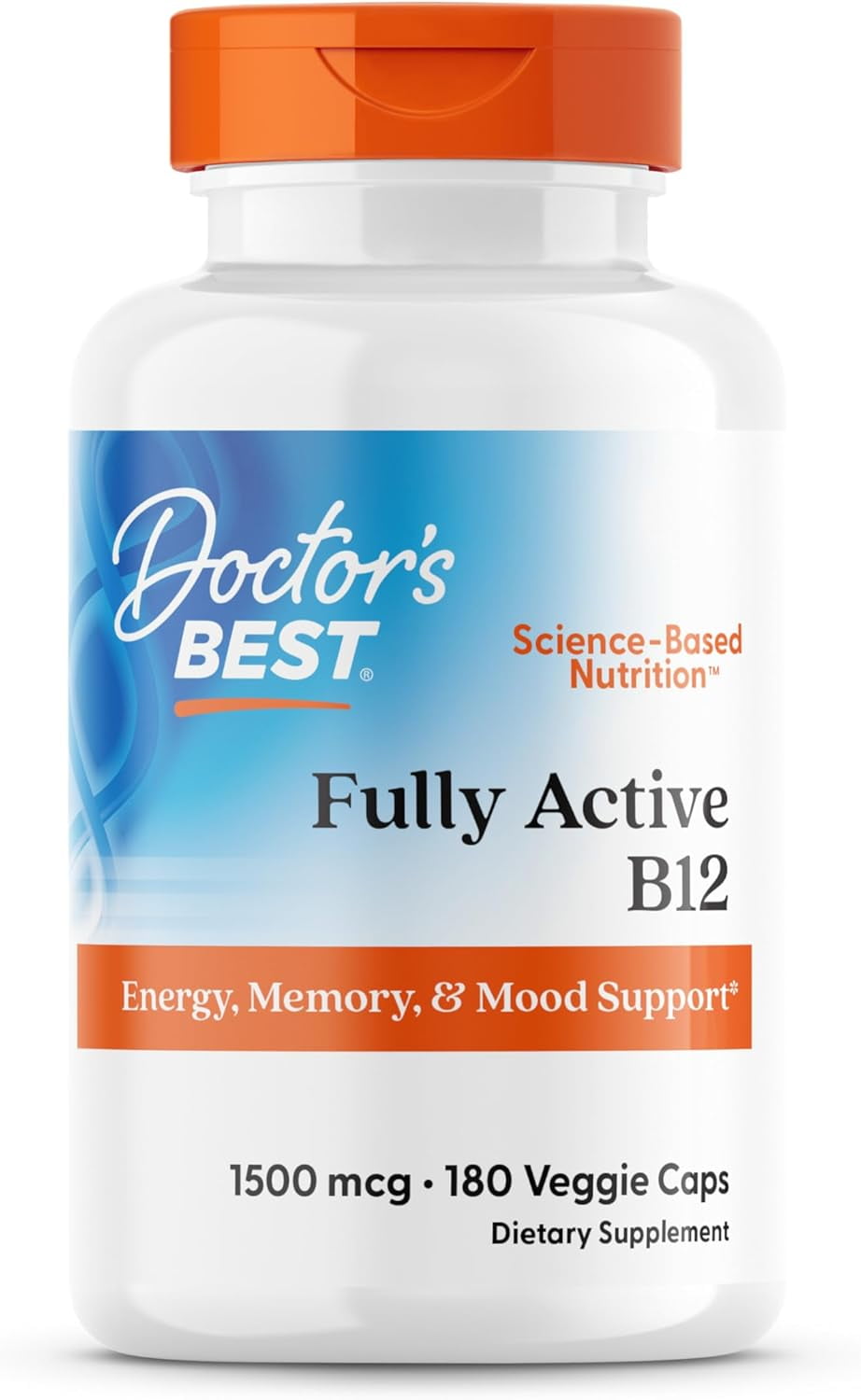 Doctors Best Fully Active Methyl B12, Methylcobalamin, Energy, Memory, Mood Support, Non-GMO, Gluten Free, Soy Free, Vegan 180 Veggie Caps