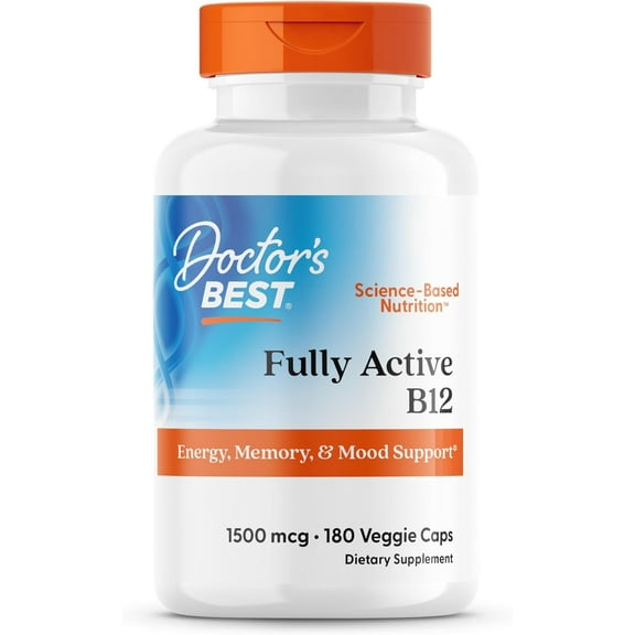 Doctors Best Fully Active Methyl B12, Methylcobalamin, Energy, Memory, & Mood Support, Non-GMO, Gluten Free, Soy Free, Vegan 180 Veggie Caps