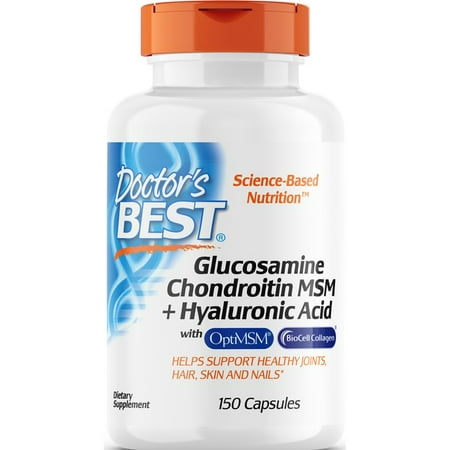 Doctor's Best Glucosamine Chondroitin MSM + Hyaluronic Acid with OptiMSM & BioCell Collagen Capsules, 150 Ct