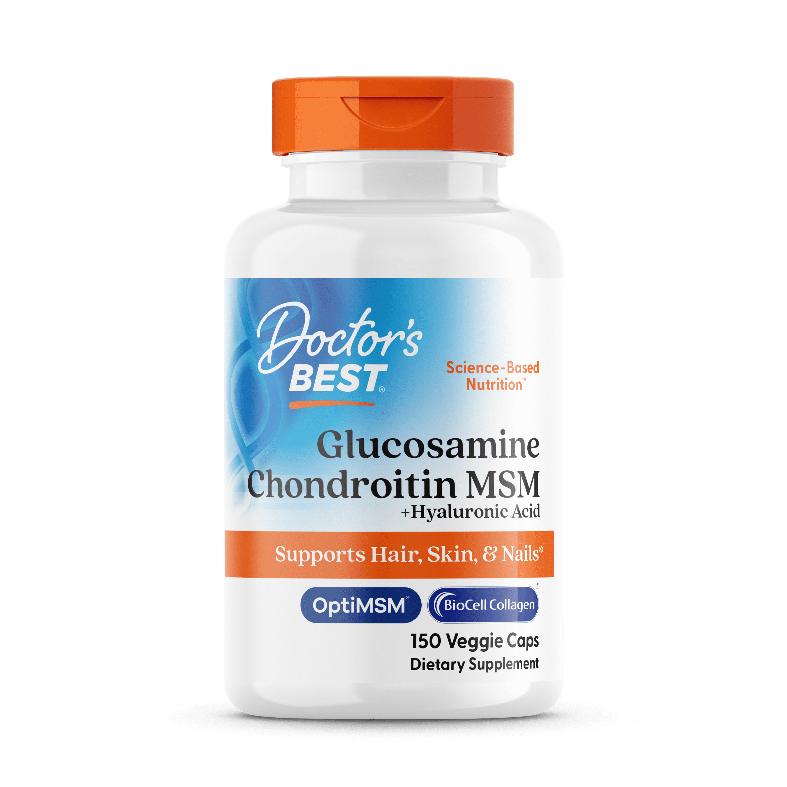 Doctor's Best Glucosamine Chondroitin MSM + Hyaluronic Acid with OptiMSM & BioCell Collagen Capsules, 150 Ct