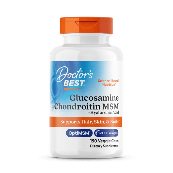 Doctor's Best Glucosamine Chondroitin MSM + Hyaluronic Acid with OptiMSM & BioCell Collagen Capsules, 150 Ct