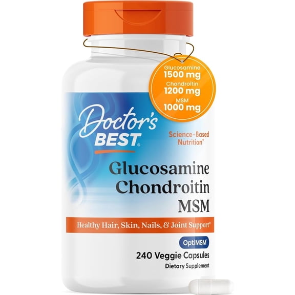 Doctor's Best Glucosamine Chondroitin MSM Supplement, Non GMO, 240 Capsules