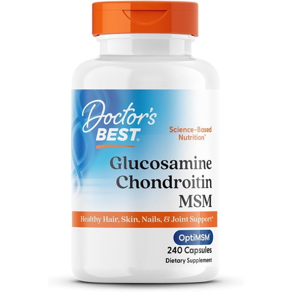 Doctor's Best Glucosamine Chondroitin MSM - Joint Health Support Supplement for Women & Men, Nutritional Support for Joint Strength, Hair, Skin, & Nails, Gluten Free, Non GMO - 240 Capsules