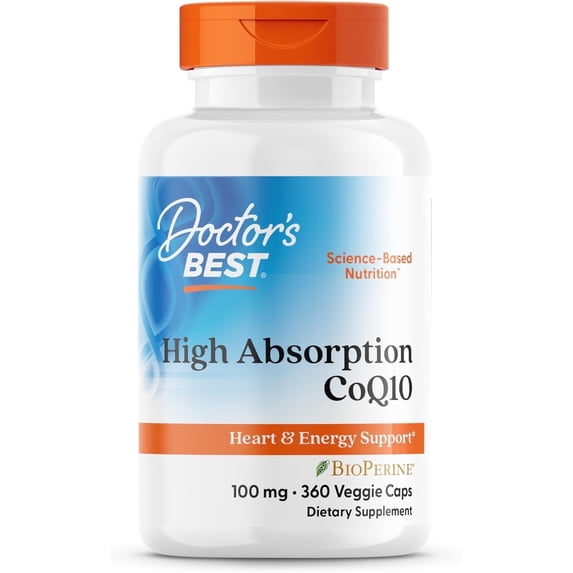 Doctors BEST High Absorption CoQ10, Heart & Energy Support, USP Verified, Naturally Fermented CoQ10, Non-GMO, Gluten Free, Soy Free, Vegan 360 Veggie Caps