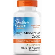Doctors Best High Absorption CoQ10 with BioPerine, Non-GMO, Gluten Free, Soy Free, Vegan, Naturally Fermented, Heart Health, Energy Production,100 mg 120 Veggie Caps