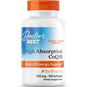 Doctors Best High Absorption CoQ10 with BioPerine, Gluten Free, Naturally Fermented, Heart Health, Energy Production, 100 mg, 120 Count