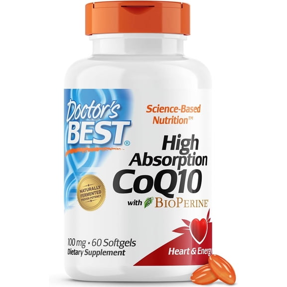 Doctor's Best High Absorption CoQ10 with BioPerine, Gluten Free Naturally Fermented, Heart Health & Energy Production, 100 mg, 60 SoFtgels