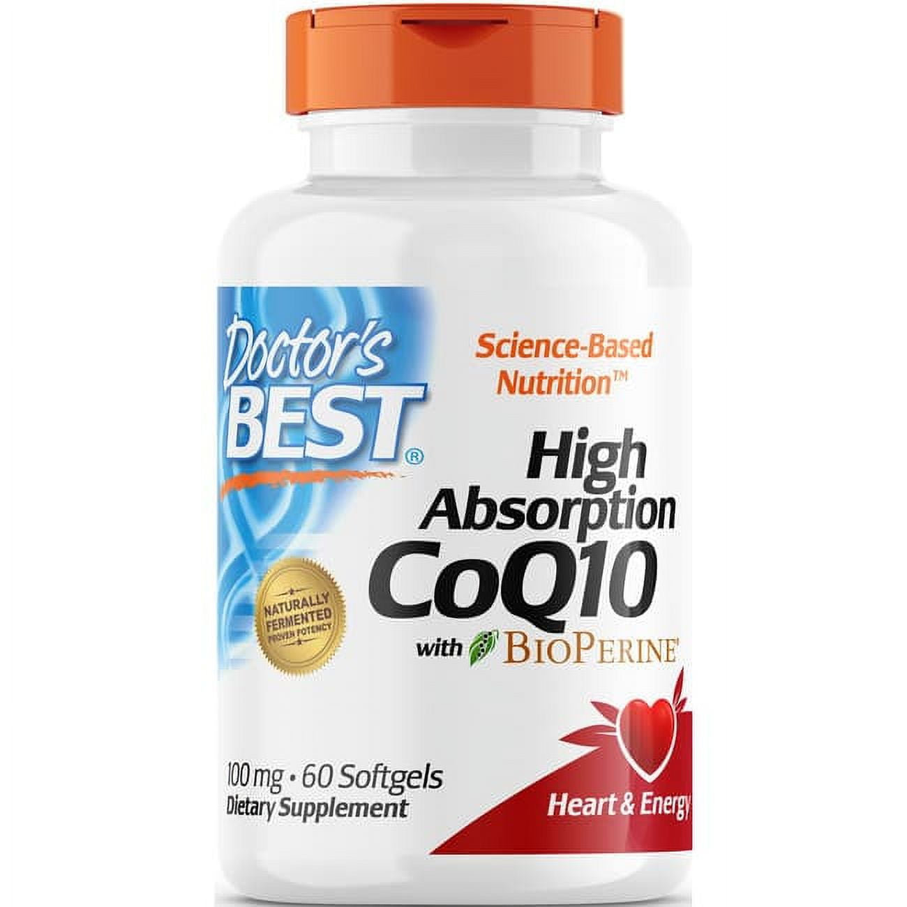 Doctor's Best High Absorption CoQ10 with BioPerine, Gluten Free, Naturally Fermented, Heart Health and Energy Production, 100 mg, 60 Softgels