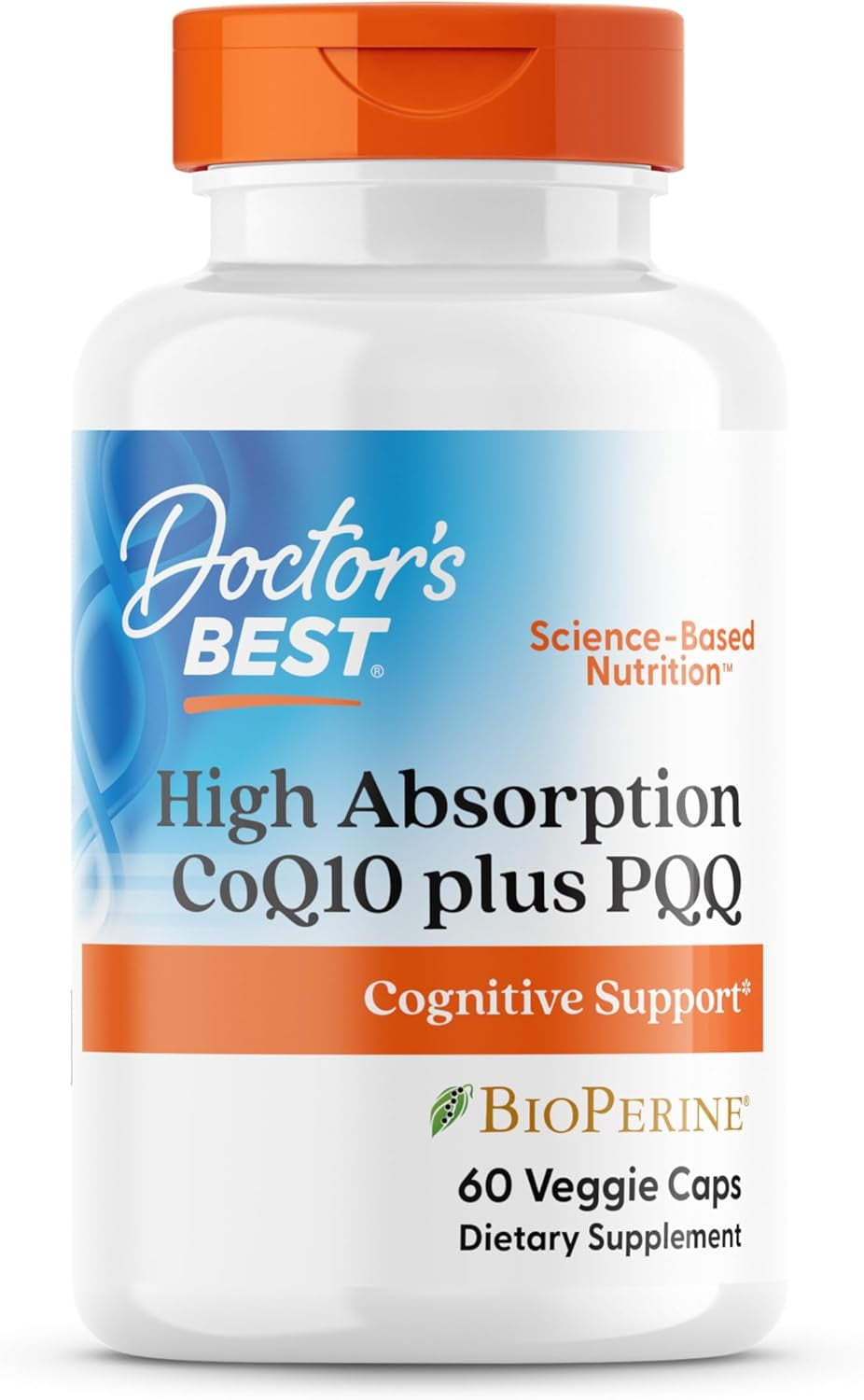Doctors Best High Absorption CoQ10 Plus PQQ, Cognitive Support, USP Verified, Naturally Fermented CoQ10, Non-GMO, Gluten Free, Soy Free, Vegan 60 Veggie Caps