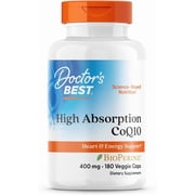 Doctors Best High Absorption CoQ10, Heart & Energy Support, USP Verified, Naturally Fermented CoQ10, Non-GMO Gluten Free, Soy Free, Vegan 180 Veggie Caps