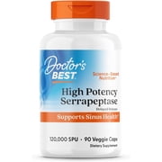 Doctors Best High Potency Serrapeptase, Supports Sinus Health 120,000 SPU, Non-GMO, Vegan 90 Veggie Caps