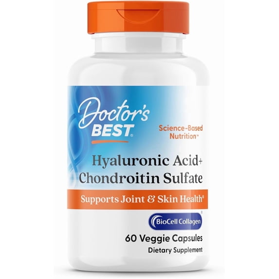 Doctors Best Hyaluronic Acid+ Chondroitin Sulfate, Supports Joint & Skin Health, Non-GMO, Gluten Free, Soy Free 60 Veggie Capsules