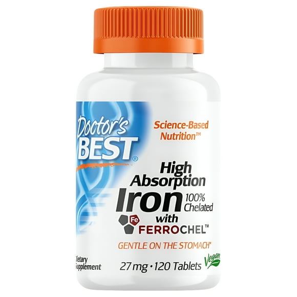 Doctor's Best Iron Tablets, 27mg ,120 Ct