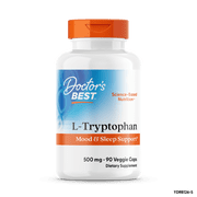 Doctor's Best L-Tryptophan from Tryptopure, Non-GMO, Vegan, Gluten Free, Soy Free, Helps Sleep, 90 Veggie Caps