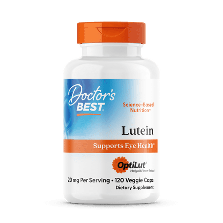 Doctor's Best Lutein with OptiLut, Non-GMO, Vegan, Gluten Free, Soy Free, Eye Health, 20 mg, 120 Veggie Caps