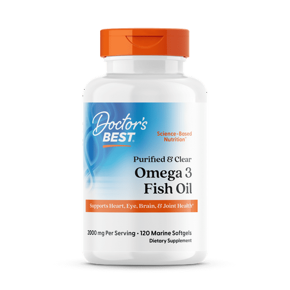 Doctor's Best Purified & Clear Omega 3 Fish Oil with GoldenOmega, Supports Heart, Eye, Brain, & Joint Health, Non-GMO, Gluten Free 120 Marine Softgels