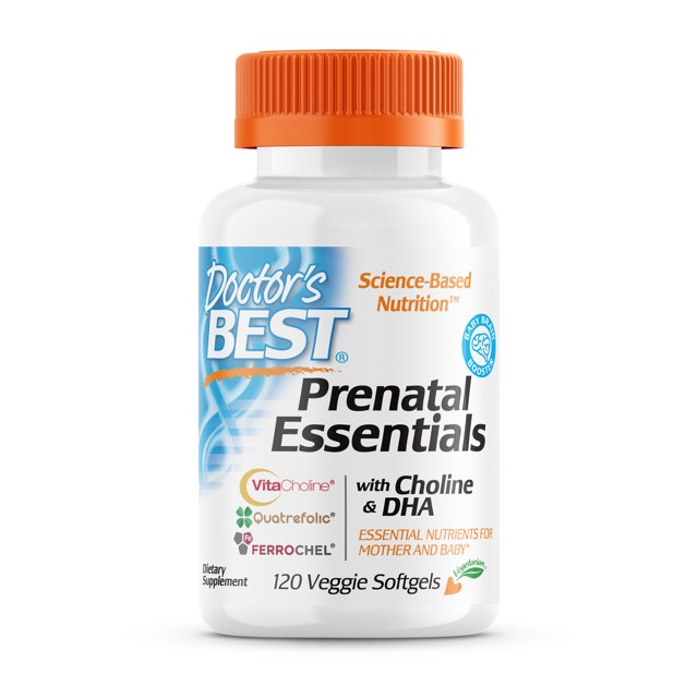 Doctor's Best Prenatal Essentials with Choline & DHA, Folate, B12 & Iron Veggie Softgels