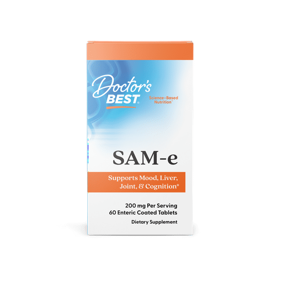 Doctor's Best SAM-e 200 mg, Vegan, Gluten Free, Soy Free, Mood and Joint Support, 60 Enteric Coated Tablets