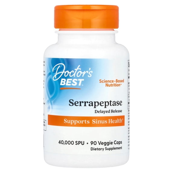 Doctor's Best Serrapeptase, Non-GMO, Vegan, Gluten Free, Supports Healthy Sinuses, 40,000 SPU, 90 Veggie Caps