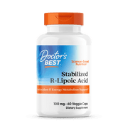 Doctors Best Stabilized R-Lipoic Acid with BioEnhanced Na-RALA, Non-GMO, Gluten Free, Soy Free Vegan, Helps Maintain Blood Sugar Levels, 100 mg 60 Veggie Caps