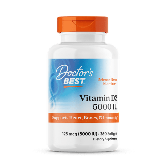 Doctor's Best Vitamin D3 5000IU, Non-GMO, Gluten Free, Soy Free, Regulates Immune Function, Supports Healthy Bones, 360 Softgels