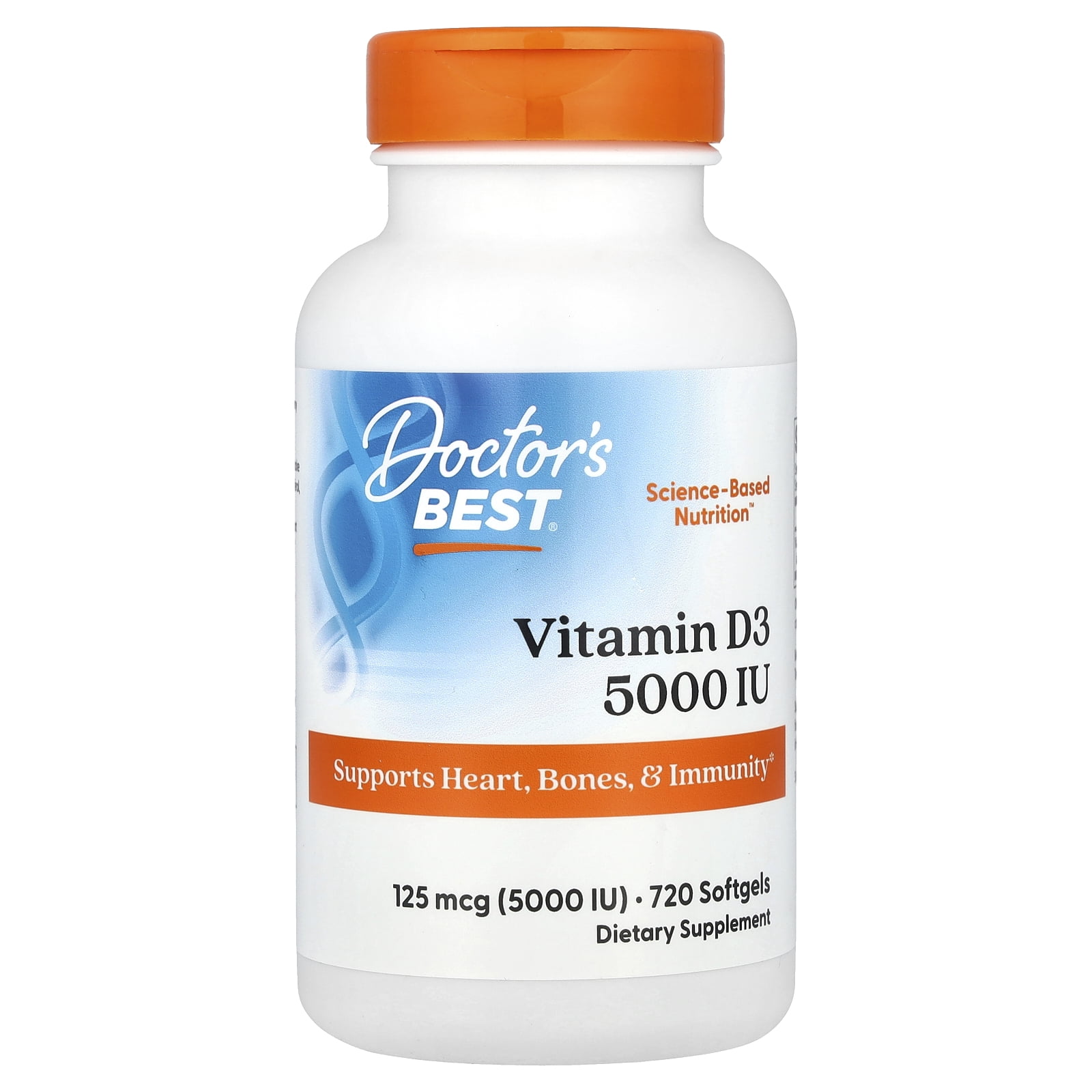 Doctor's Best Vitamin D3 5000IU, Non-GMO, Gluten Free, Soy Free, Regulates Immune Function, Supports Healthy Bones, 720 Softgels