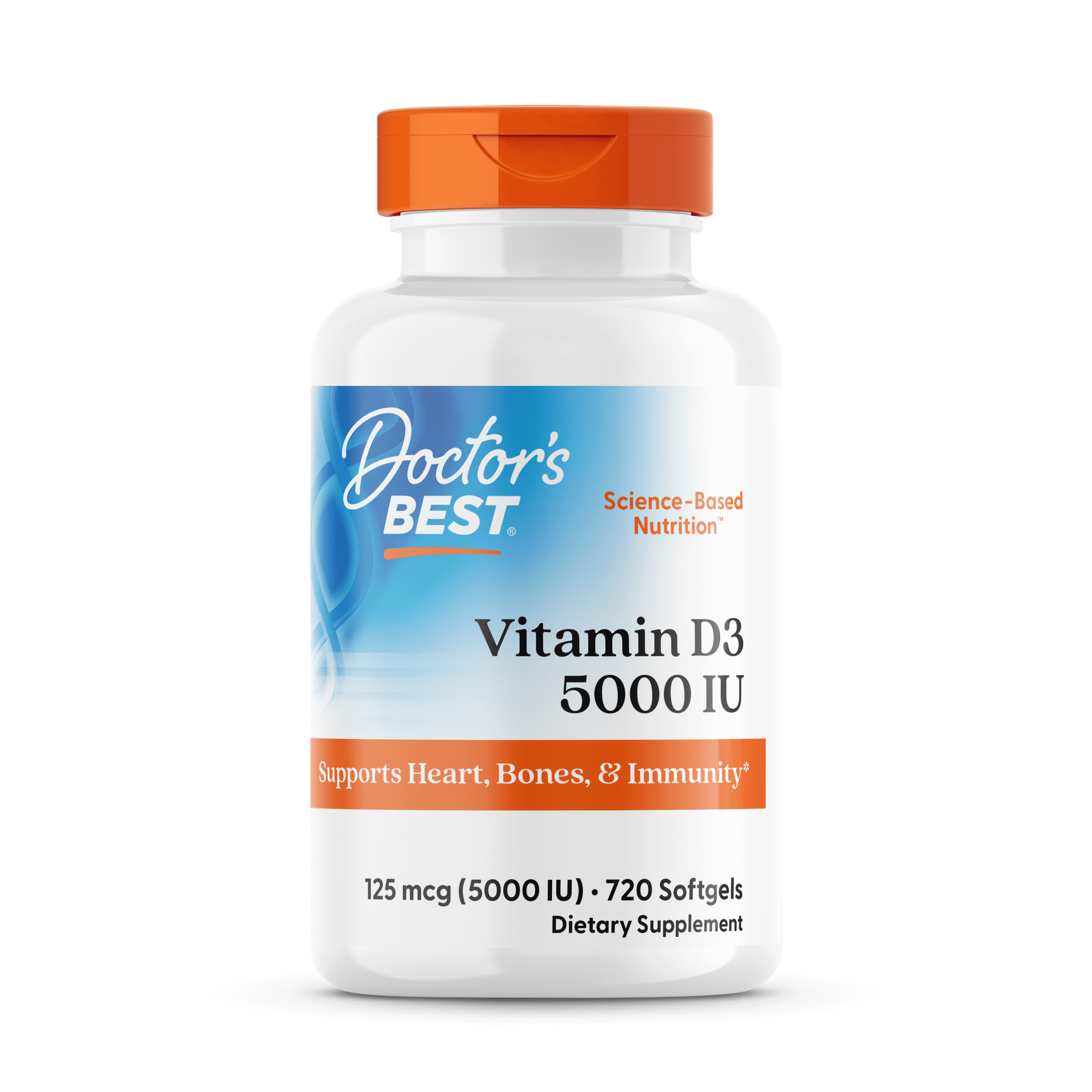 Doctor's Best Vitamin D3 5000IU, Non-GMO, Gluten Free, Soy Free, Regulates Immune Function, Supports Healthy Bones, 720 Softgels