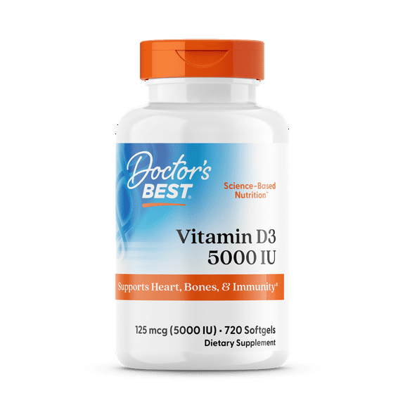 Doctor's Best Vitamin D3 5000IU, Non-GMO, Gluten Free, Soy Free, Regulates Immune Function, Supports Healthy Bones, 720 Softgels