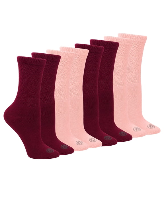 Diabetic Full Cushion Crew Women's Socks, Medium, Women's Shoe Size 6-10, 4 Pack