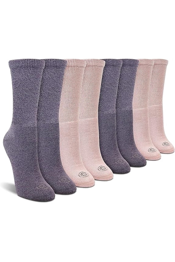 Diabetic Full Cushion Crew Women's Socks, Medium, Women's Shoe Size 6-10, 4 Pack