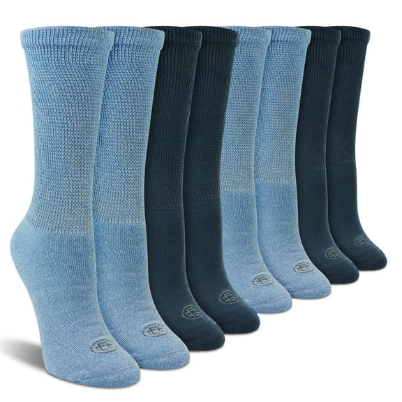 Doctor's Choice Diabetic Full Cushion Crew Women's Socks, Denim/Navy, Large, Shoe Size 10-13, 4 Pack
