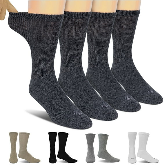 Doctor's Choice Diabetic Socks for Men and Women, Seamless Socks with Non Binding Top, 4 Pairs, Large Mens Shoe Size 8-12, Womens XL Shoe Size 10-13, Charcoal