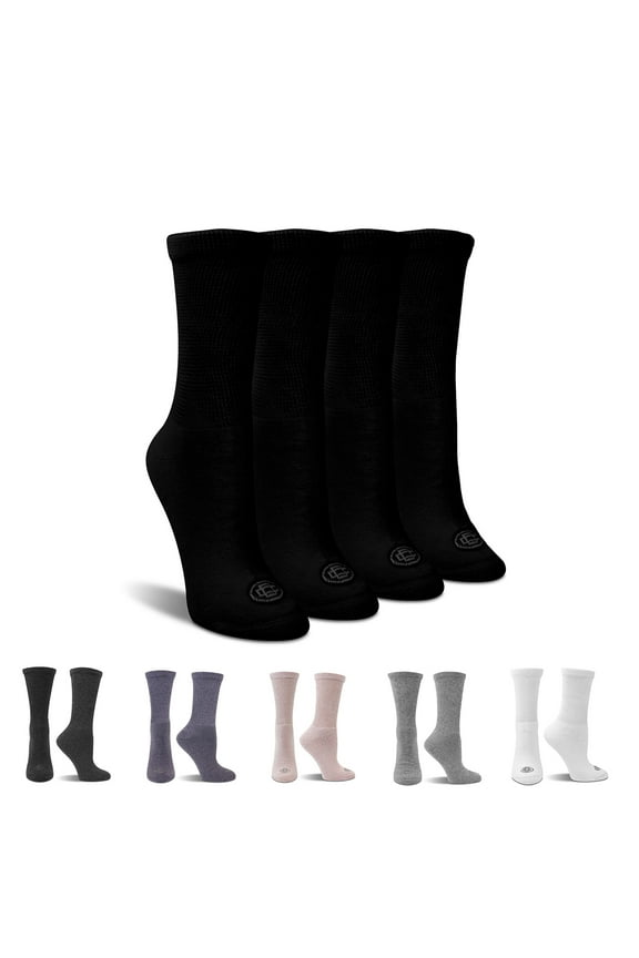 Diabetic Socks for Women, Seamless Socks with Non Binding Top, 4 Pairs, Medium Womens Shoe Size 6-10, Black