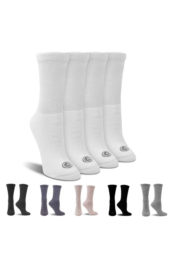Diabetic Socks for Women, Seamless Socks with Non Binding Top, 4 Pairs, Medium Womens Shoe Size 6-10, White