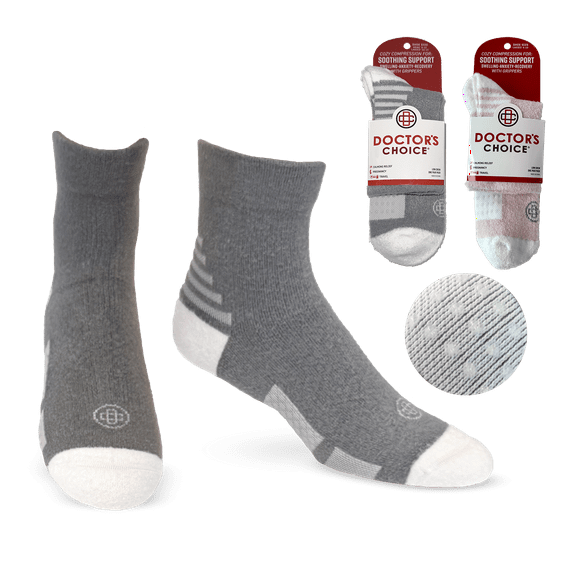 Doctor's Choice Non slip Women's Sleeping Socks, Light Cozy Compression Sock with Grippers, 8-15 mmHg, with Soft, Warm, Fuzzy Features (Grey, Large) Men's Shoe Size 8-12, Women's Shoe Size 10-13