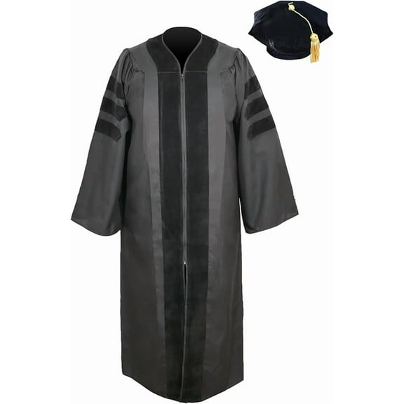 Doctoral Graduation Tam & Gown, Matte Fabric & Velvet, Gown & Tam