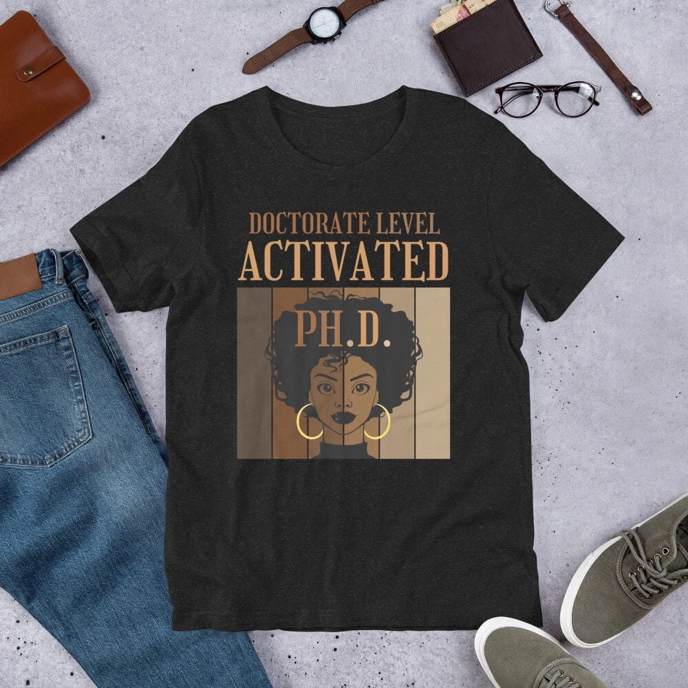 Doctorate Level Activated PhD Student Graduation Black Afro Gift T ...