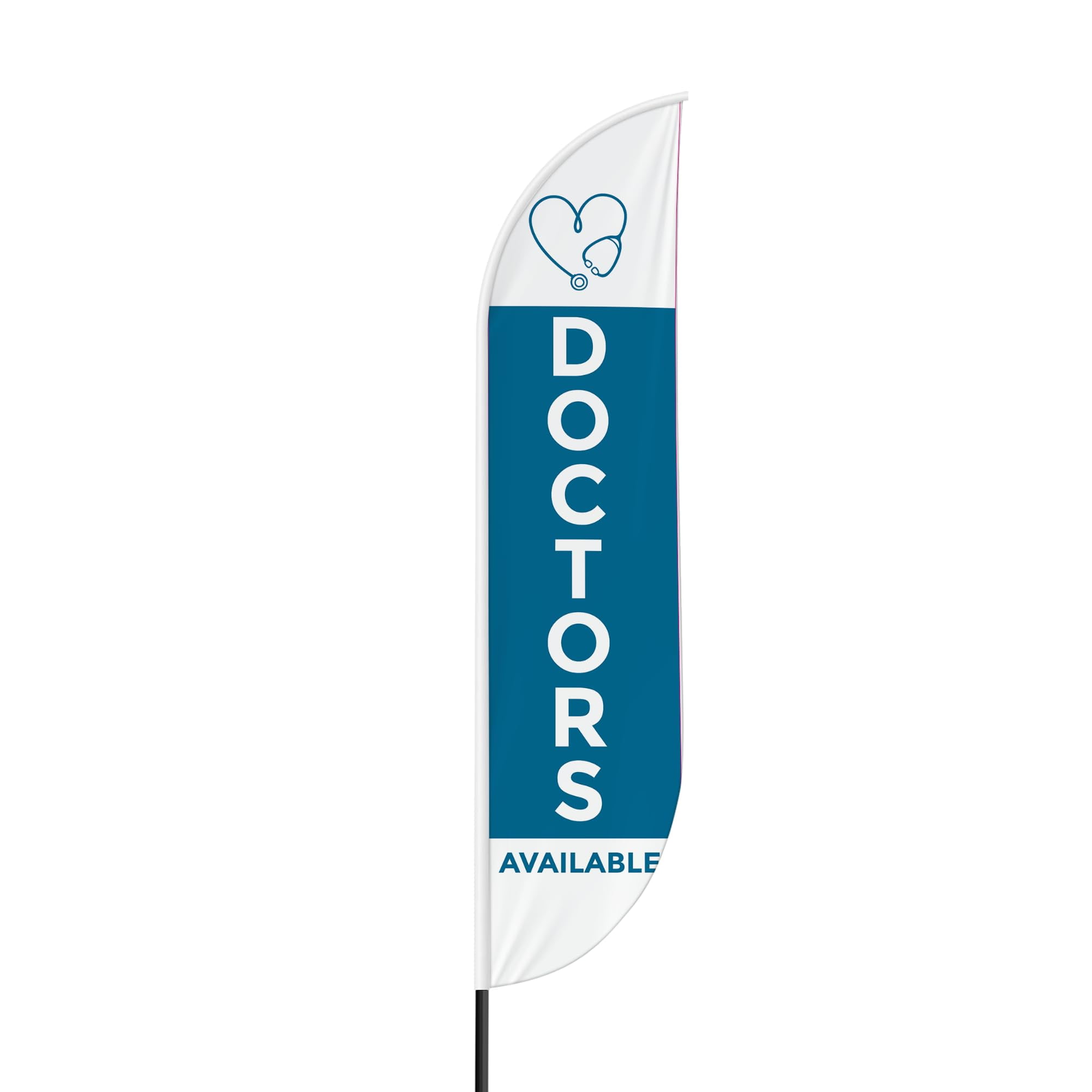 Doctors Available Sign feather flag for Outdoor by Mavis Print | 11.5 FEET Long Polyester Outdoor Banner Flag | HD Print Swooper I Flag Only to Promote Medicine| Made in USA I Flag Only