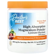 Doctors Best High Absorption Magnesium Powder Lysinate Glycinate - 400 mg - Fruit Punch 12.1 oz 340 Grams Powder