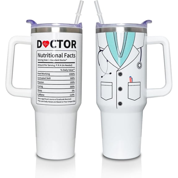 Doctors Day Gifts for Women Men, 40 Oz Tumbler with Handle and Straw, Durable Insulated Stainless Steel Leak-proof Travel Cup, Physicians Week Retirement Medical School Graduation Dr Presents