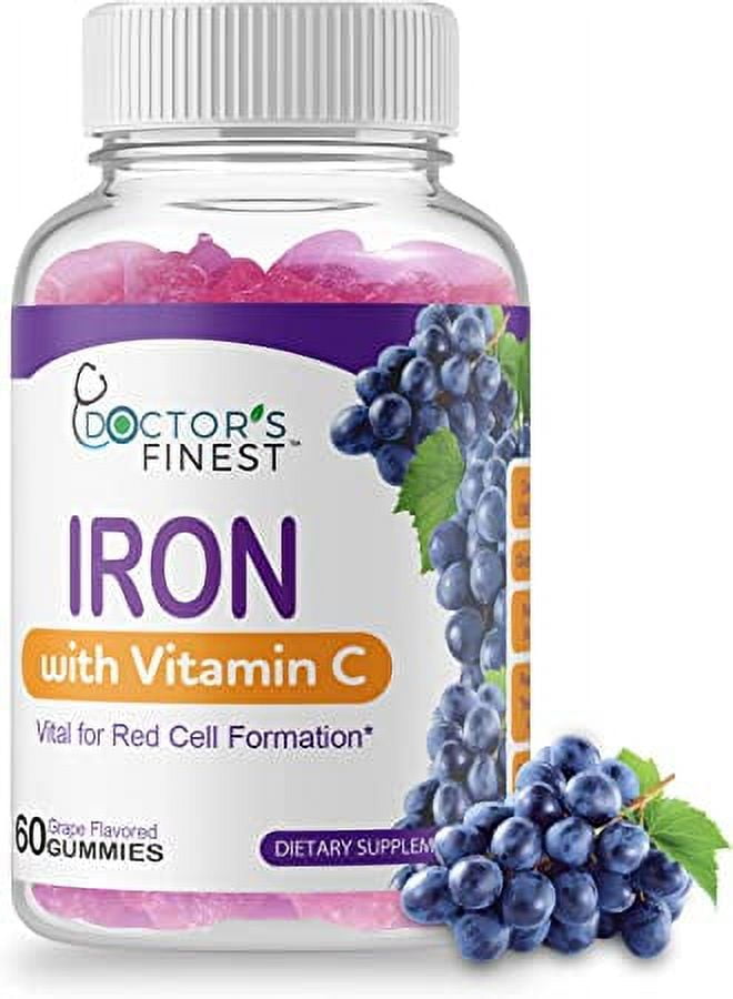 Doctors Finest Iron 10mg Vitamin C Gummies, Vegetarian GMOFree Gluten