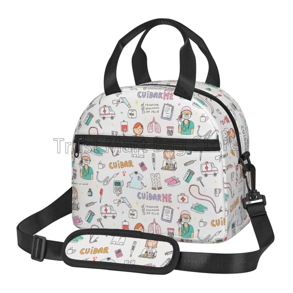 Doctors Nurse Insulated Lunch Bag Women Thermal Lunch Box Portable Tote Cooler Handbag Bento Pouch Container with Shoulder Strap