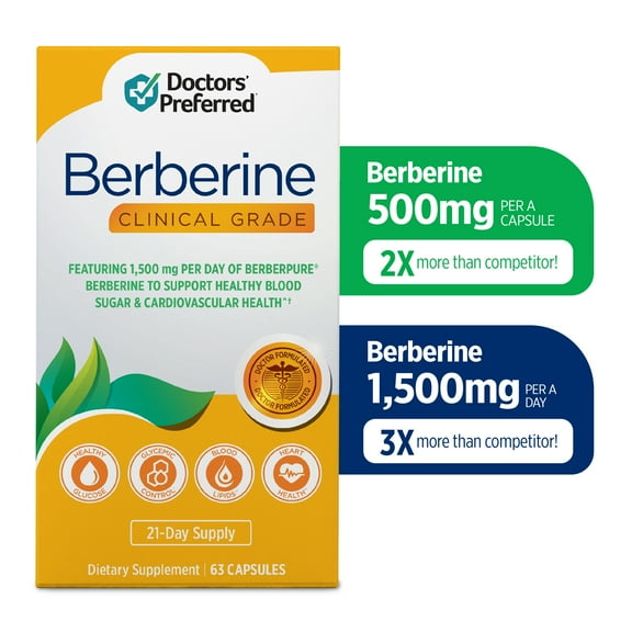 Doctors’ Preferred Berberine, Clinical Grade, for Blood Sugar Support, 63 Capsules