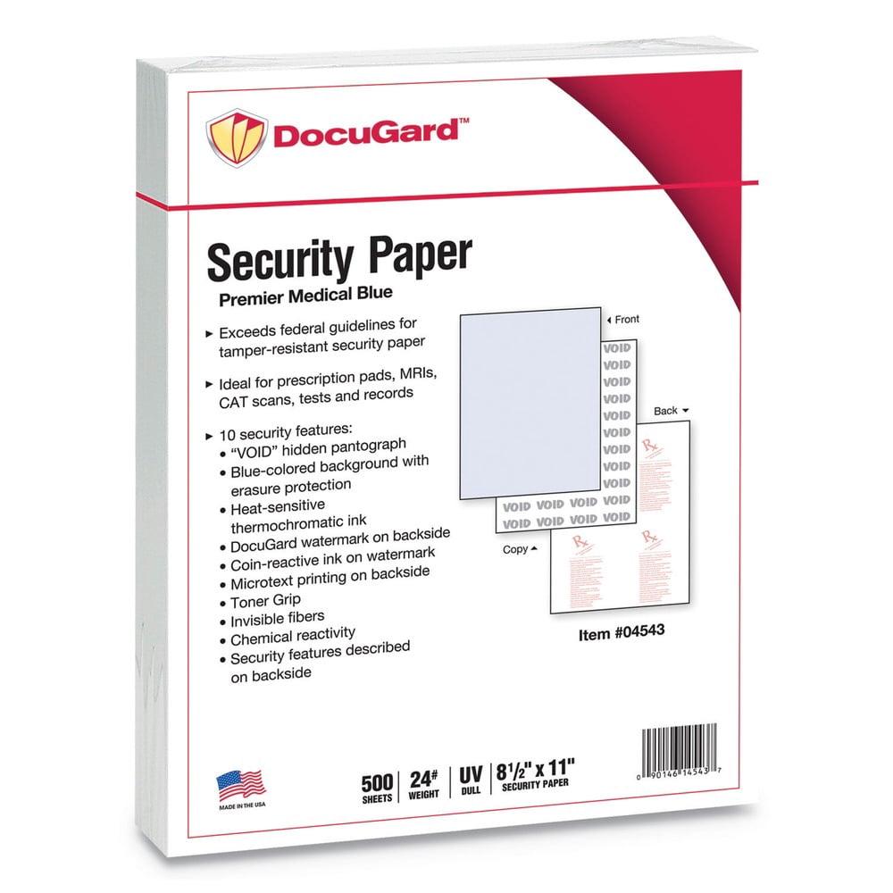 DocuGard 04543 8.5 in. x 11 in. Medical Security Papers - Blue (500/Ream)