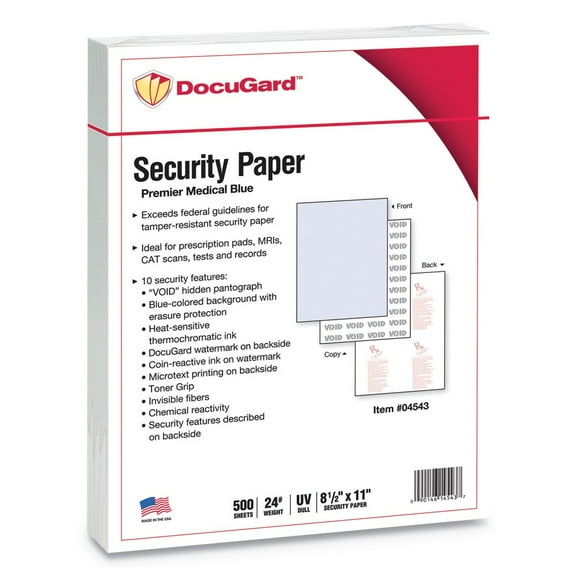 DocuGard 04543 8.5 in. x 11 in. Medical Security Papers - Blue (500/Ream)