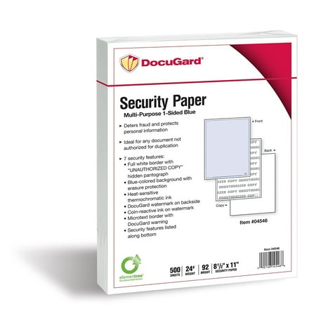 DocuGard Advanced Blue Multi-Purpose Security Paper, 7 Features, 8.5 x 11 Inches, 24 lb, 500 Sheets (04546)