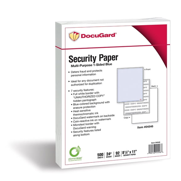 DocuGard Advanced Blue Multi-Purpose Security Paper, 7 Features, 8.5 x 11 Inches, 24 lb, 500 Sheets (04546)